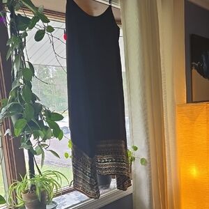 Black Slip Dress with Embroidered Hem